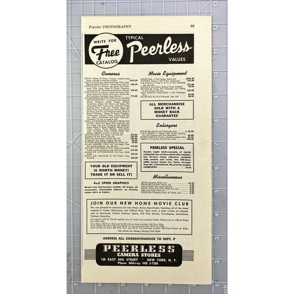 Peerless Camera Stores "Old Equipment Worth Money! Trade or sell It" Ad 1943 - Picture 2 of 3